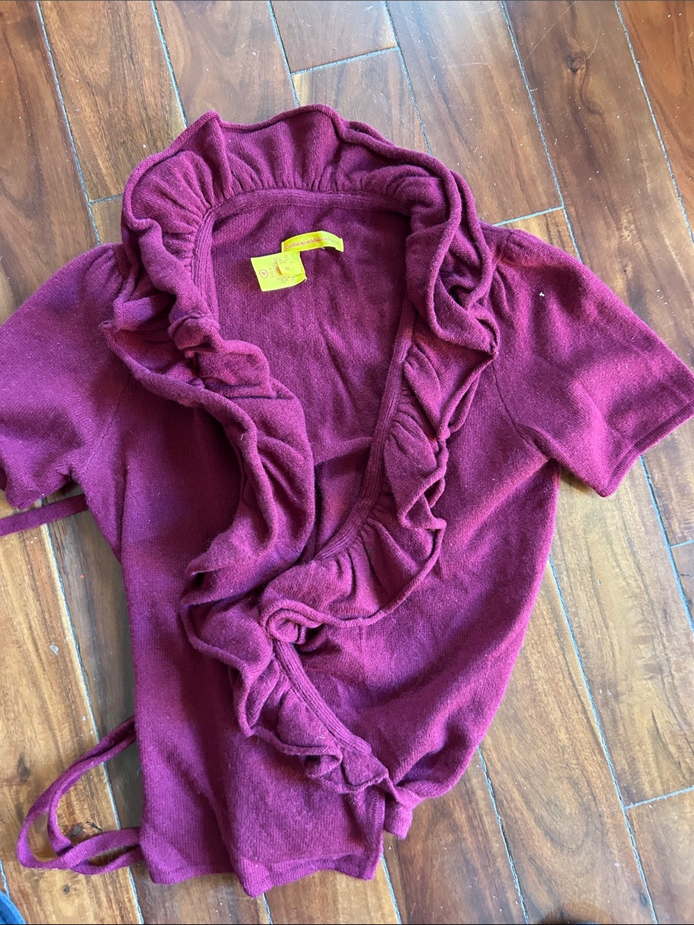 Catherine Malandrino Ruffled Short-Sleeve Wrap Sweater - Berry